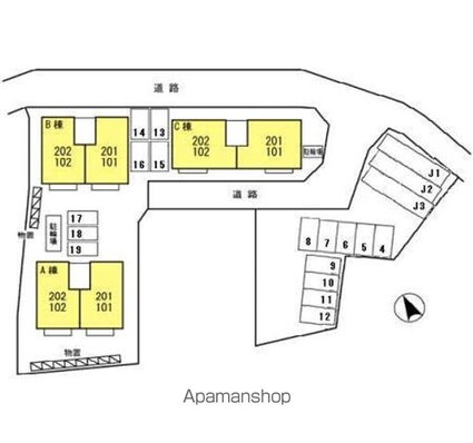 Ｅｌ　ｄｕｏ・Ａｐｉｓ[2DK/45.42m2]の配置図