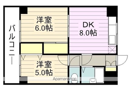 東京都世田谷区弦巻２丁目[2DK/43m2]の間取図