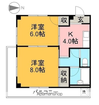 サンフラット[2K/39.69m2]の間取図