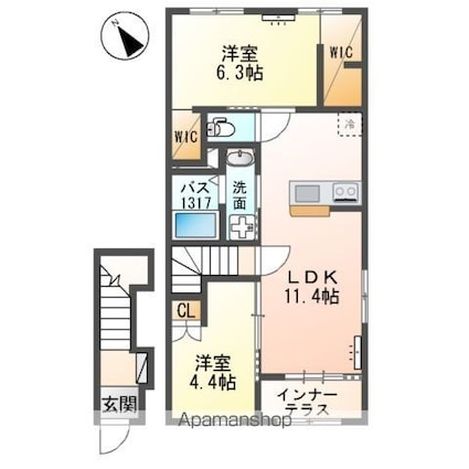 袋原アパート２期工事[2LDK/58.17m2]の間取図