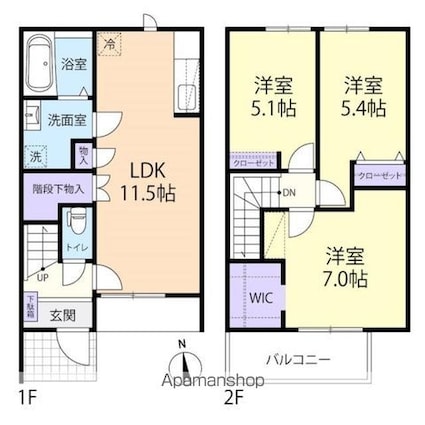 Ａｌｂｉ　ｅ　Ｍｅｌａ（アルビ　エ　メラ）　Ａ[3LDK/67.9m2]の間取図