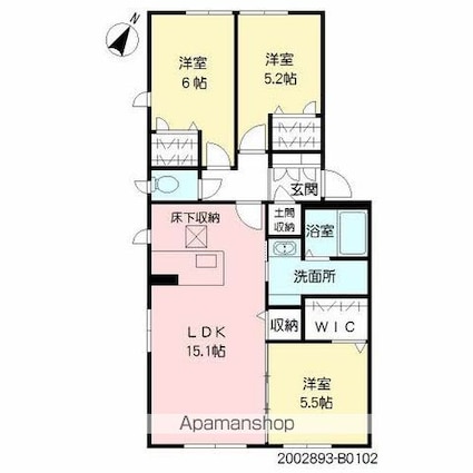 アルフラットテラス　Ｂ棟[3LDK/74.14m2]の間取図
