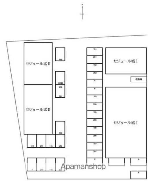 セジュール城Ⅱ[2DK/43.23m2]の配置図