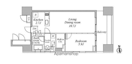 レジディア芝浦ＫＡＩＧＡＮ[1LDK/44.82m2]の間取図