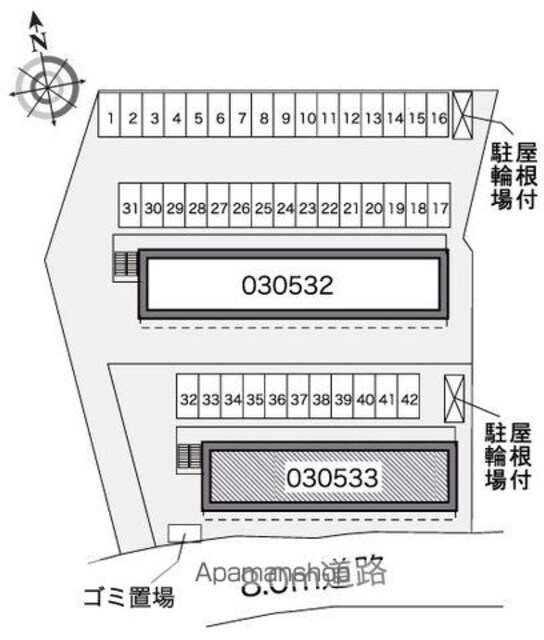 レオパレスアトラス折立Ⅱ[1K/23.18m2]の配置図