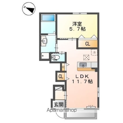 ヴェルデ[1LDK/43.23m2]の間取図