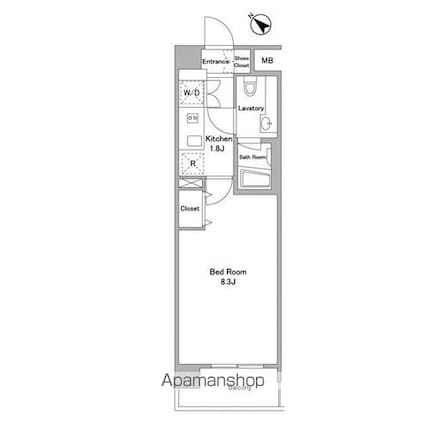 ＢＰＲレジデンス代々木初台[1K/24.41m2]の間取図