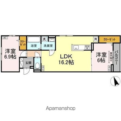 フ―ヴェル梅丘[2LDK/65.24m2]の間取図