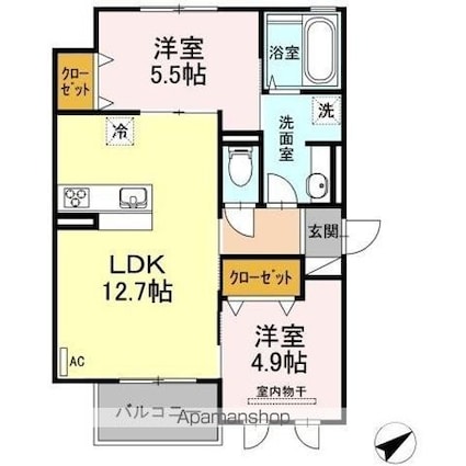 フェリシテ[2LDK/54.51m2]の間取図