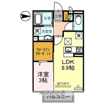 Ｄーｒｏｏｍ西小二里ＩＩ[1LDK/33.39m2]の間取図