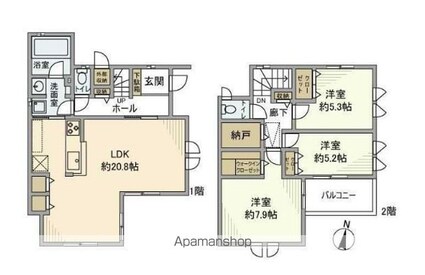 大泉学園町戸建[3LDK/96.05m2]の間取図