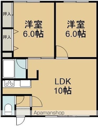 川勝アパート（カワカツアパート）[2LDK/49.58m2]の間取図