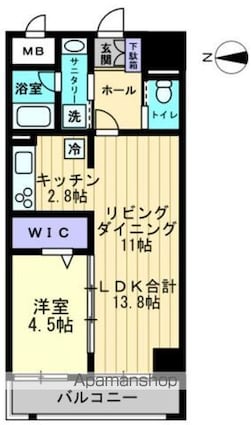 香川県高松市中央町[1LDK/45.02m2]の間取図