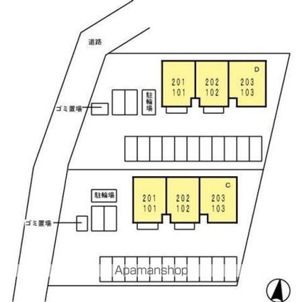 グレイスヒルズ蔵王　Ｄ棟[2LDK/62.87m2]の配置図