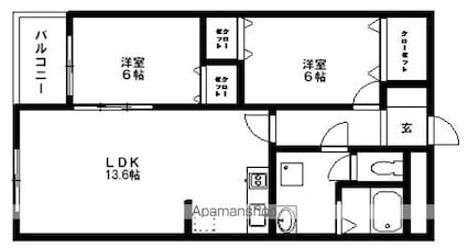カーサ・ペロ八王子[2LDK/60.3m2]の間取図