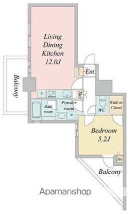 ドゥーエ日本橋[1LDK/47.61m2]の間取図