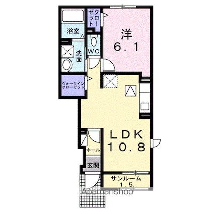 プリムヴェールＡ[1LDK/43.61m2]の間取図