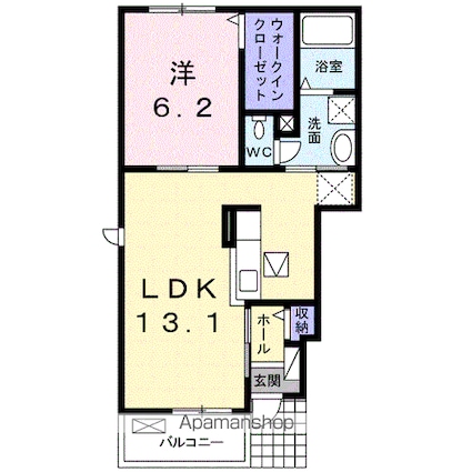 ボヌール岩橋　Ⅰ[1LDK/45.27m2]の間取図