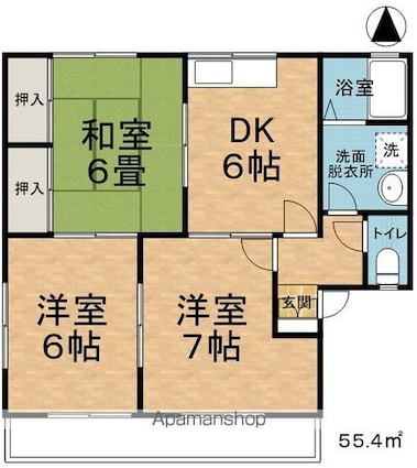 メゾンアザレアＣ[3DK/55.4m2]の間取図