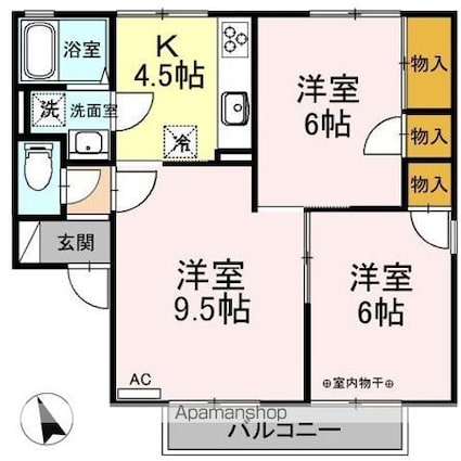 メゾンラシュレ　ＡＢ[3K/55.44m2]の間取図