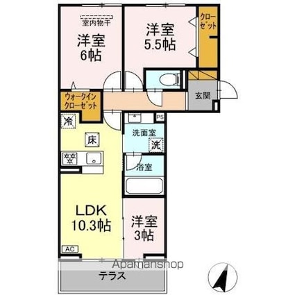 リシェスみのり台　Ａ・Ｂ・Ｃ　Ａ棟[3LDK/60.52m2]の間取図