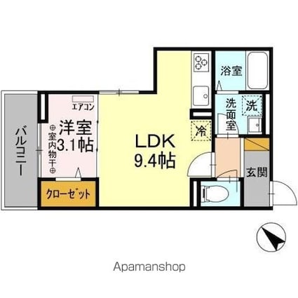 千葉県市川市末広２丁目[1LDK/31.98m2]の間取図