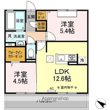 セジュールＩＭＡＣＨＩ[2LDK/53.43m2]の間取図