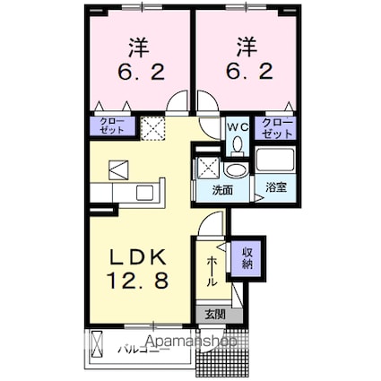 エバーグリーン髙樹[2LDK/55.23m2]の間取図