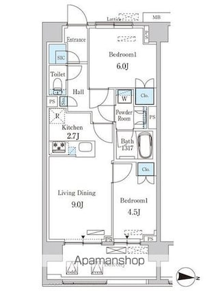 オアーゼ池上テラス[2LDK/54.06m2]の間取図