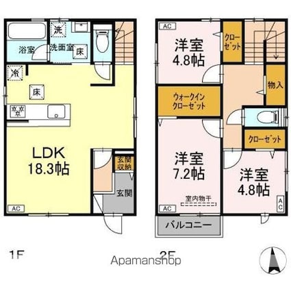イリス　Ｆ棟[3LDK/94.4m2]の間取図
