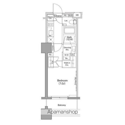 ザ・パークハビオ木場[1K/25.3m2]の間取図
