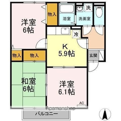 愛媛県松山市北斎院町[3K/55.16m2]の間取図