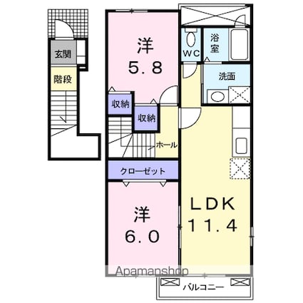 リバーサイド　レジデンス　Ｂ[2LDK/55.81m2]の間取図