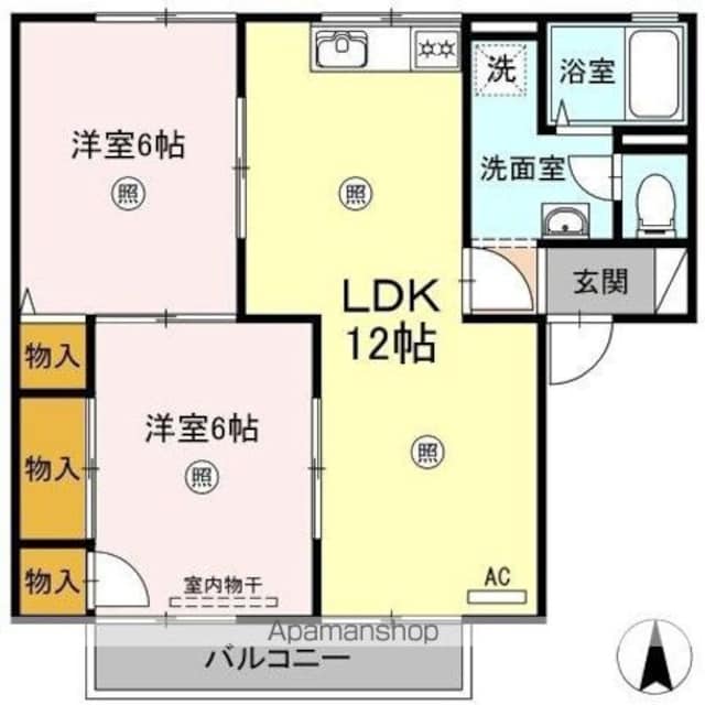 ウエストアベニュー　Ａ棟[2LDK/53.81m2]の間取図