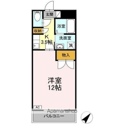 クリスタル甲府国母[1K/33m2]の間取図
