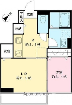 フリューゲルⅢ[1LDK/34.41m2]の間取図