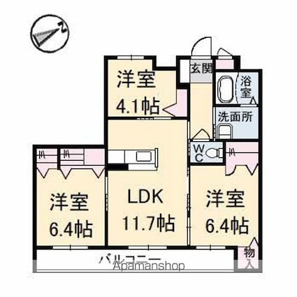 グランマスト多治米　Ｂ棟[3LDK/67.17m2]の間取図