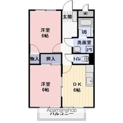 Ｓｕｒｐｌｕｓかもん[2DK/44.72m2]の間取図