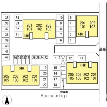 コーポ・ＦＫ　Ｄ棟[2LDK/53.72m2]の配置図