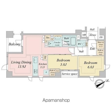 ジオ市谷仲之町[2LDK/63.24m2]の間取図
