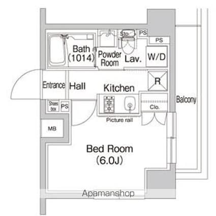 プラウドフラット富士見台[1K/20.43m2]の間取図