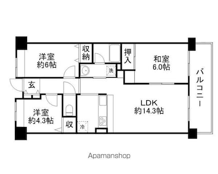エルシティ草津２番館[3LDK/68.6m2]の間取図