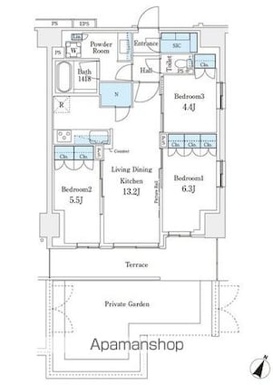 ロイヤルパークス赤羽ノース[3LDK/70m2]の間取図