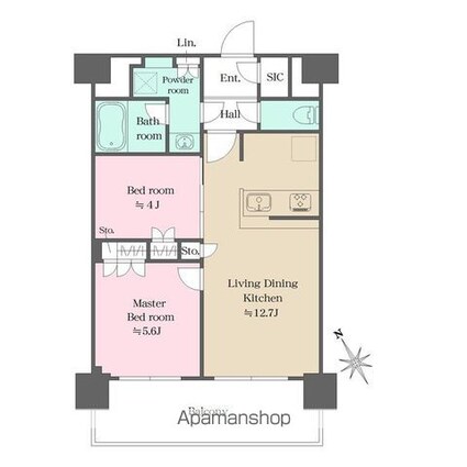 ウエリスアーバン水天宮前[2LDK/52.2m2]の間取図