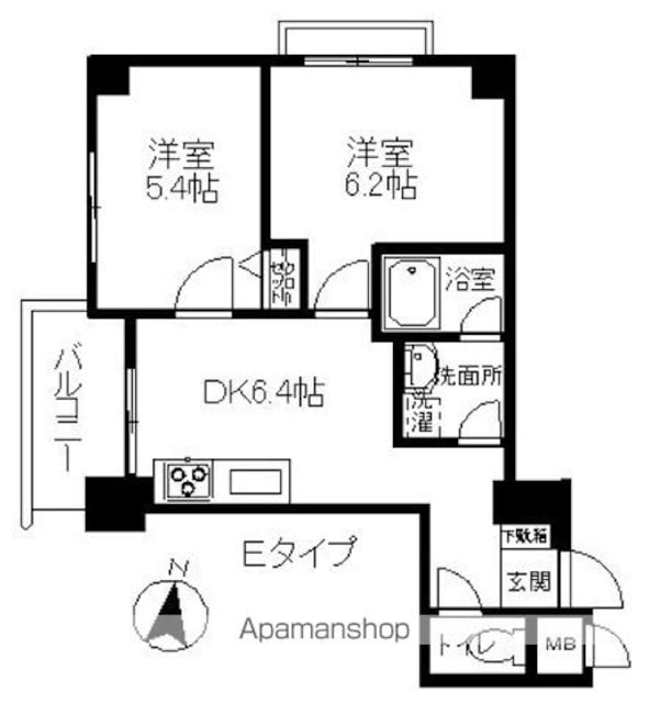 東京都国立市北１丁目[2DK/44.87m2]の間取図