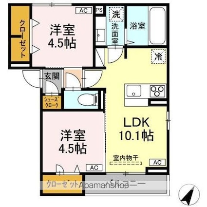 ＤーＲＯＯＭ平山５丁目[2LDK/45.95m2]の間取図