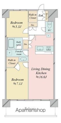 レジディア南千住[2LDK/64.9m2]の間取図