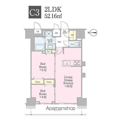 東京都新宿区新小川町[2LDK/52.16m2]の間取図