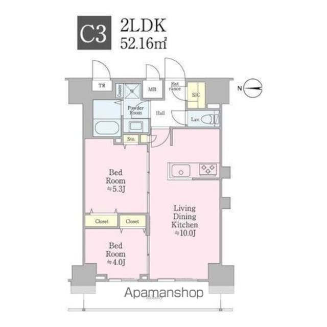 東京都新宿区新小川町[2LDK/52.16m2]の間取図