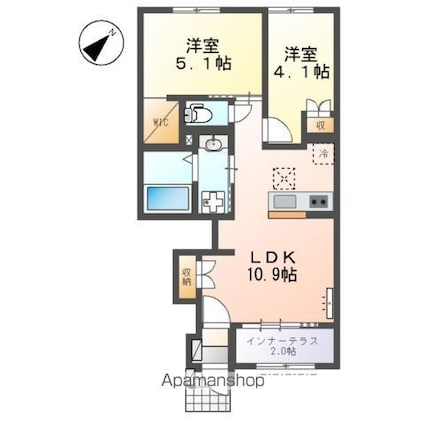 クレリア[2LDK/48.61m2]の間取図